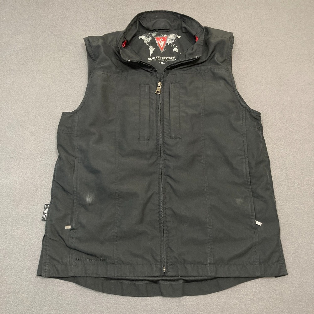SCOTTeVEST Travel Vest Mens Sz M Black TEC Multi Pocket Lightweight Zip Utility